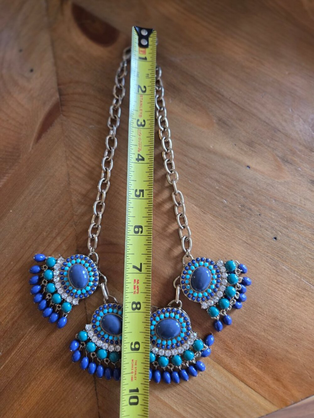 Teal and Blue Beaded Statement necklace - Picture 2 of 4